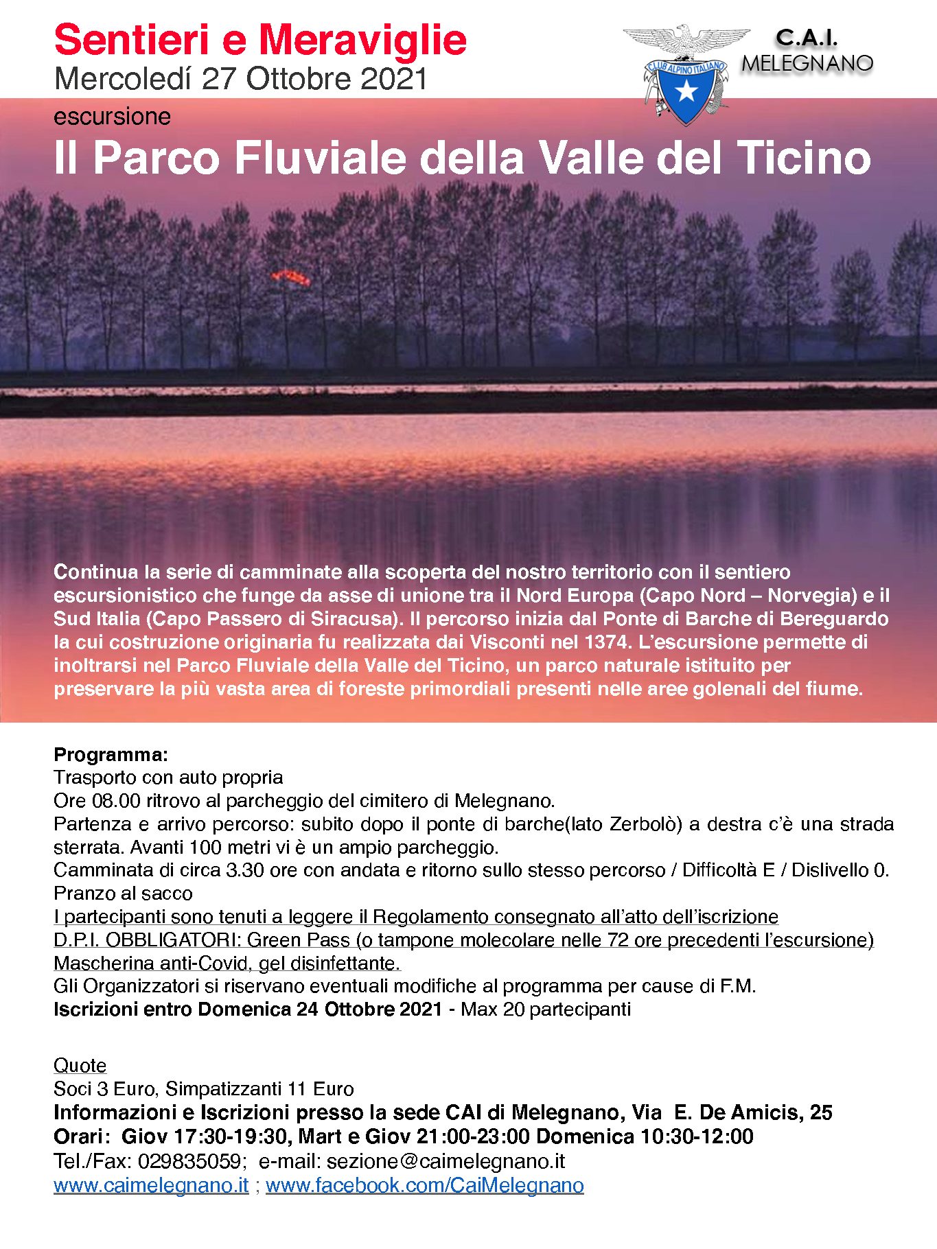 Escursione al parco fluviale del Ticino – 27 ottobre 2021